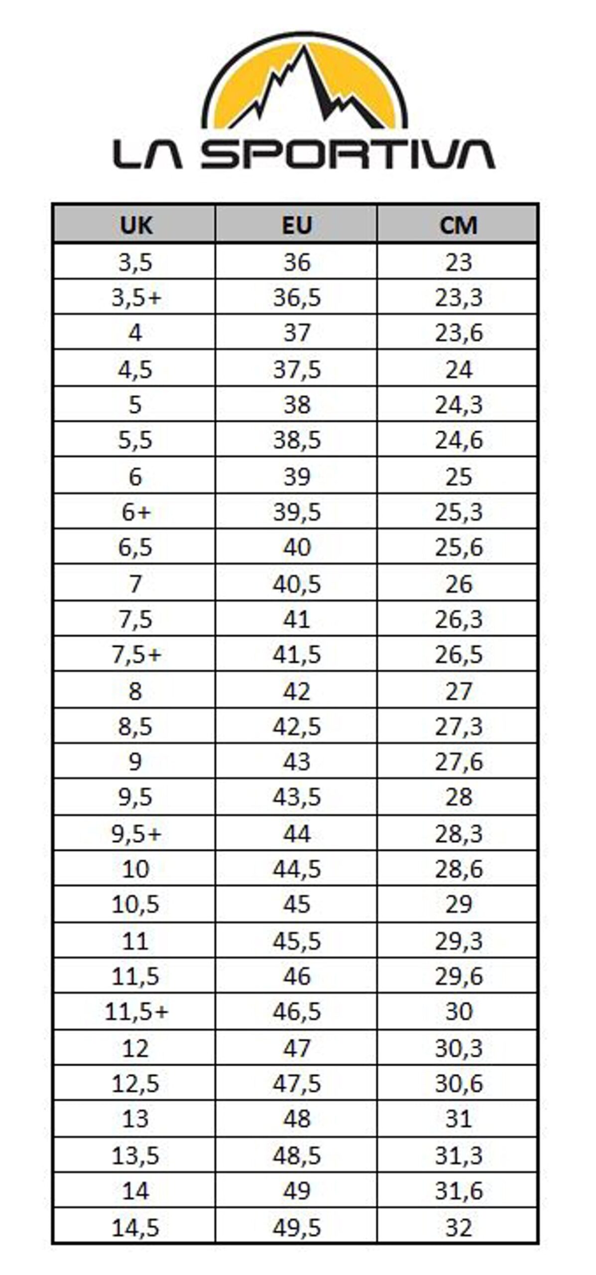 14 La Sportiva Size Chart AngharadKade