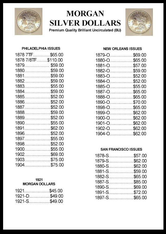 morgan silver dollar value chart morgan silver dollar value chart