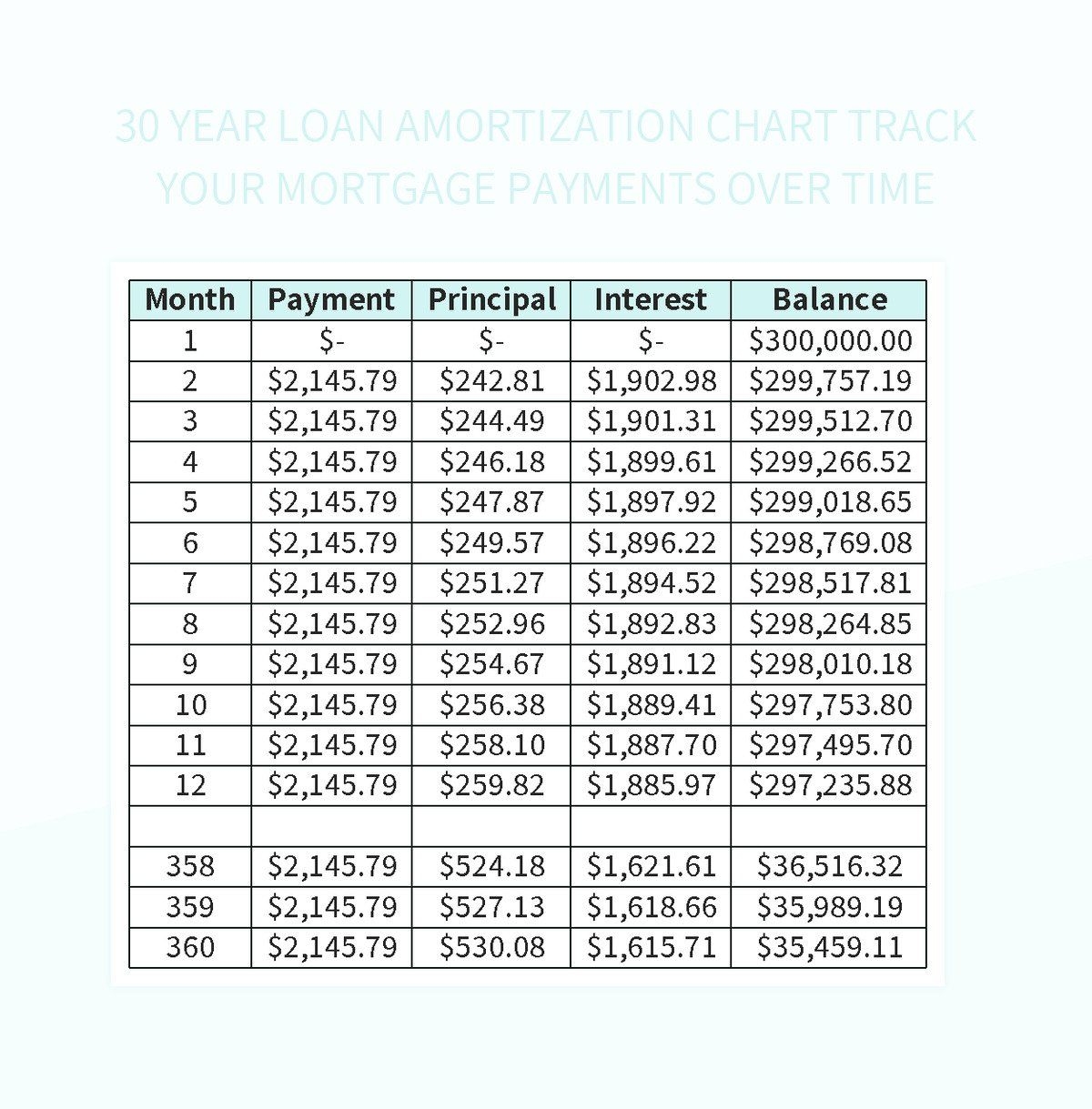 30 Year Loan Amortization Chart Track Your Mortgage Payments Over Time 