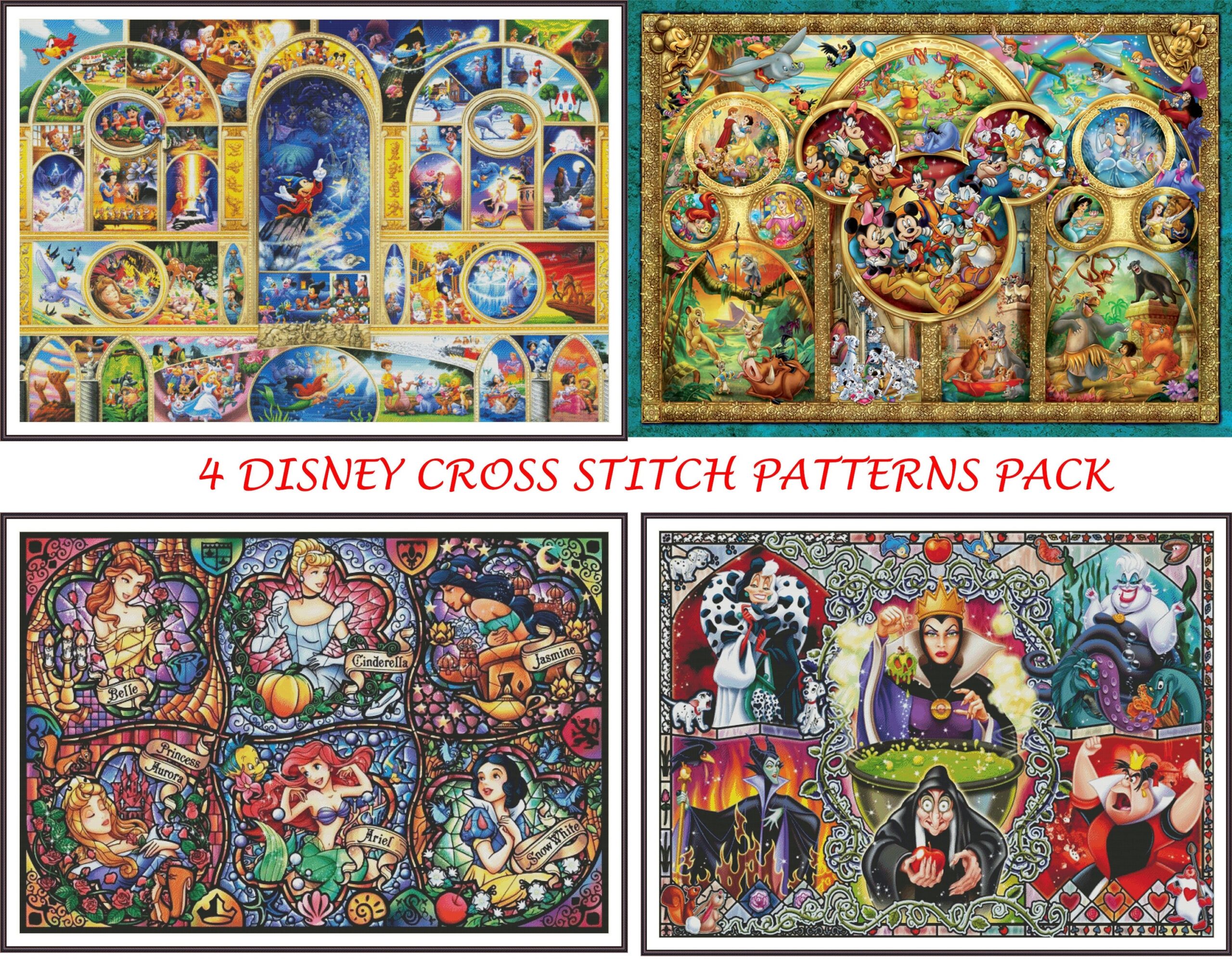 4 Disney Counted Cross Stitch Pattern Pack Large Cross Etsy
