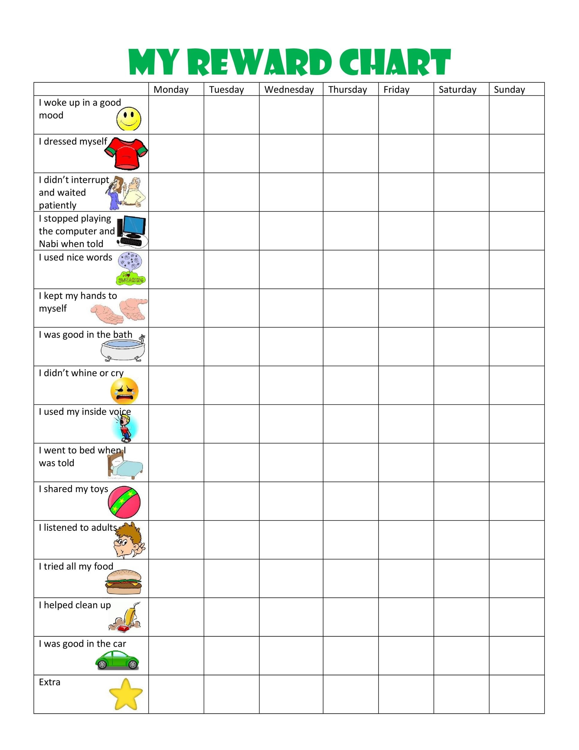Incentive Chart - Coloring & Charts Printable