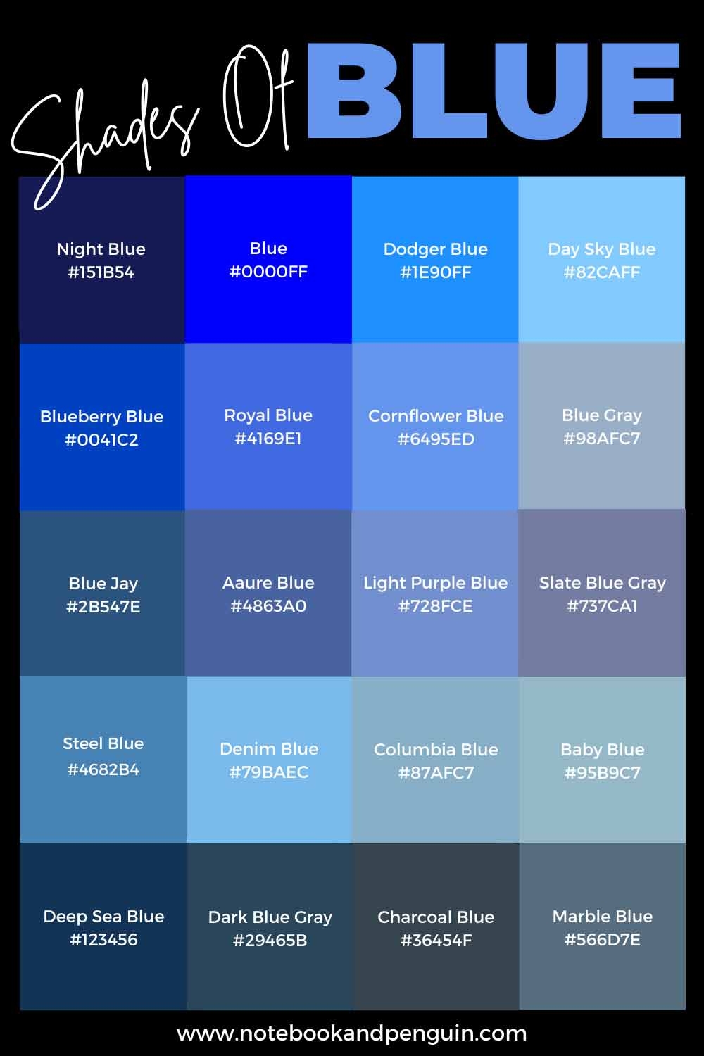 75 Shades Of Blue Blue Hex Codes Color Names Included 