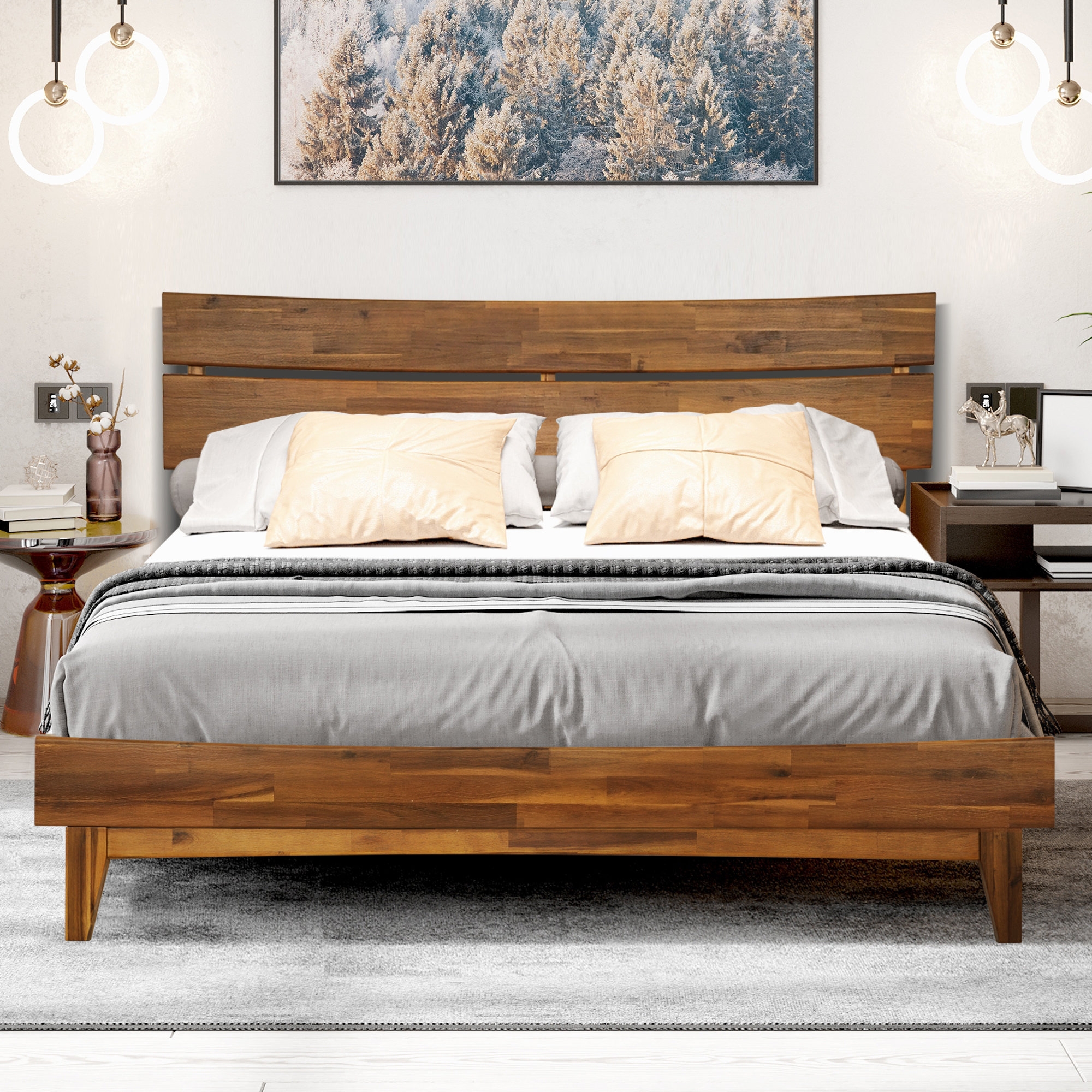 Acacia Aurora Solid Wood Bed Frame With Headboard Reviews Wayfair