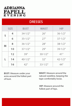 Adrianna Papell Size Chart Adrianna Papell Plus Size Chart