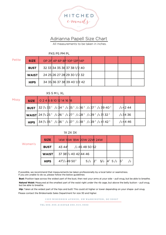 Adrianna Papell Size Chart Printable Pdf Download