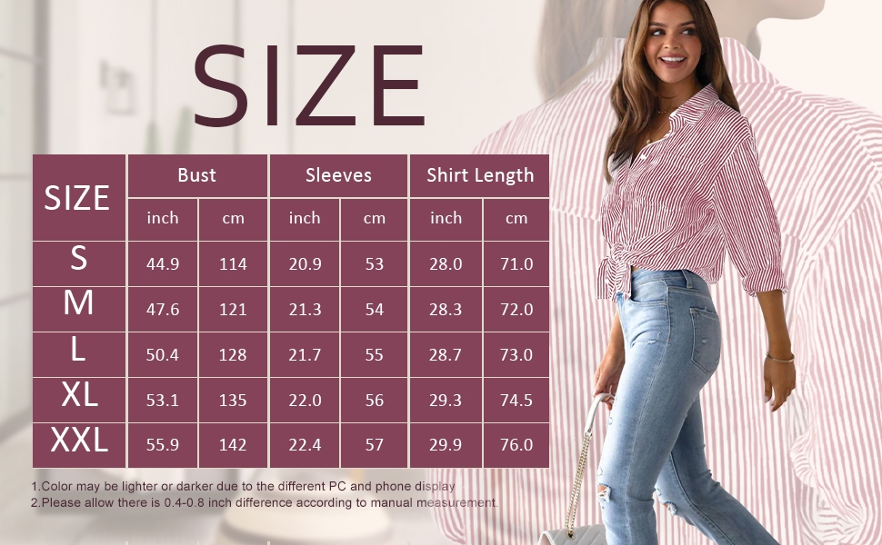 AISEW Womens Button Down Shirts Striped Classic Long Sleeve Collared 