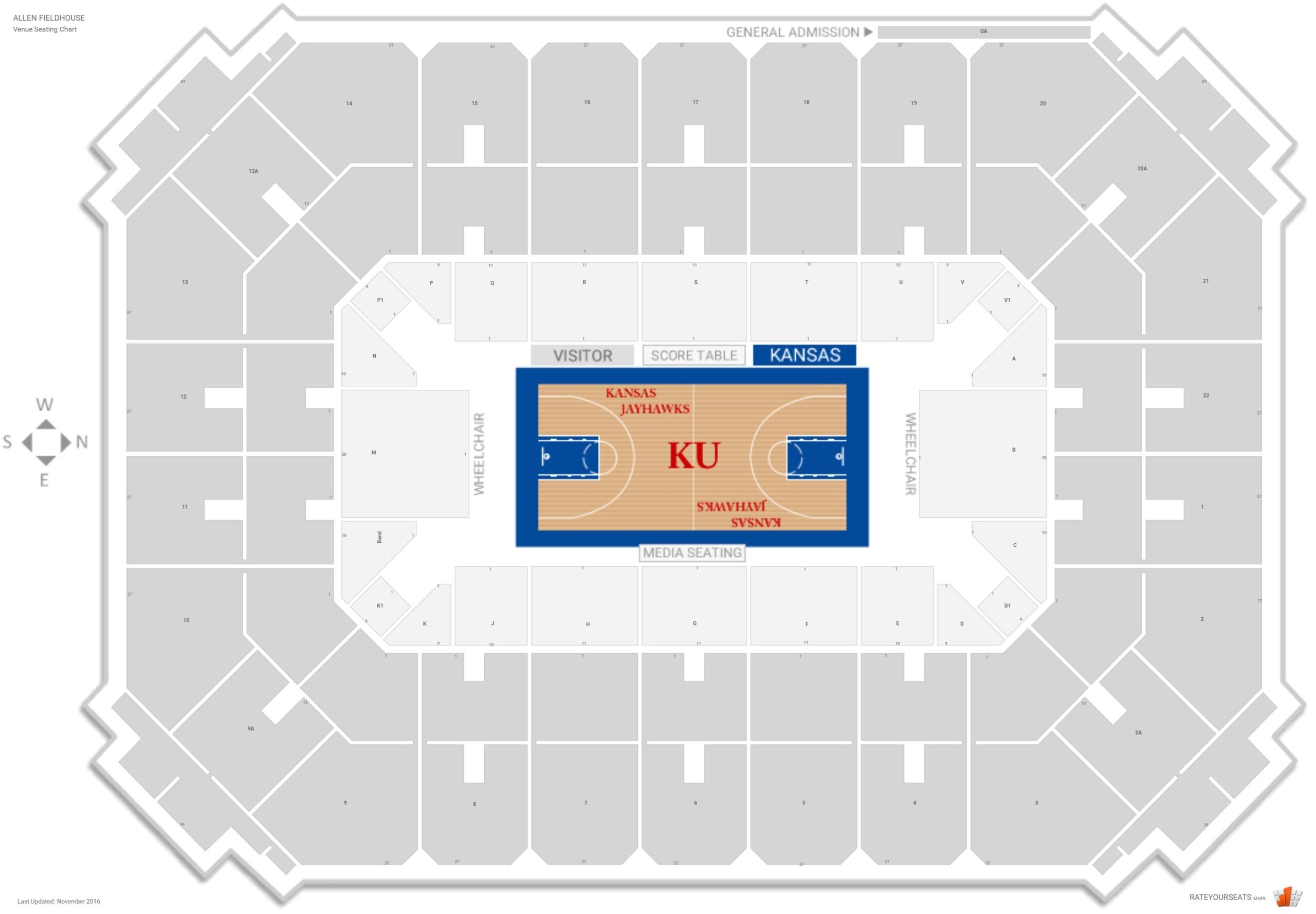 Allen Fieldhouse Seating View Row 1977 Allen Fieldhouse Map Kansas