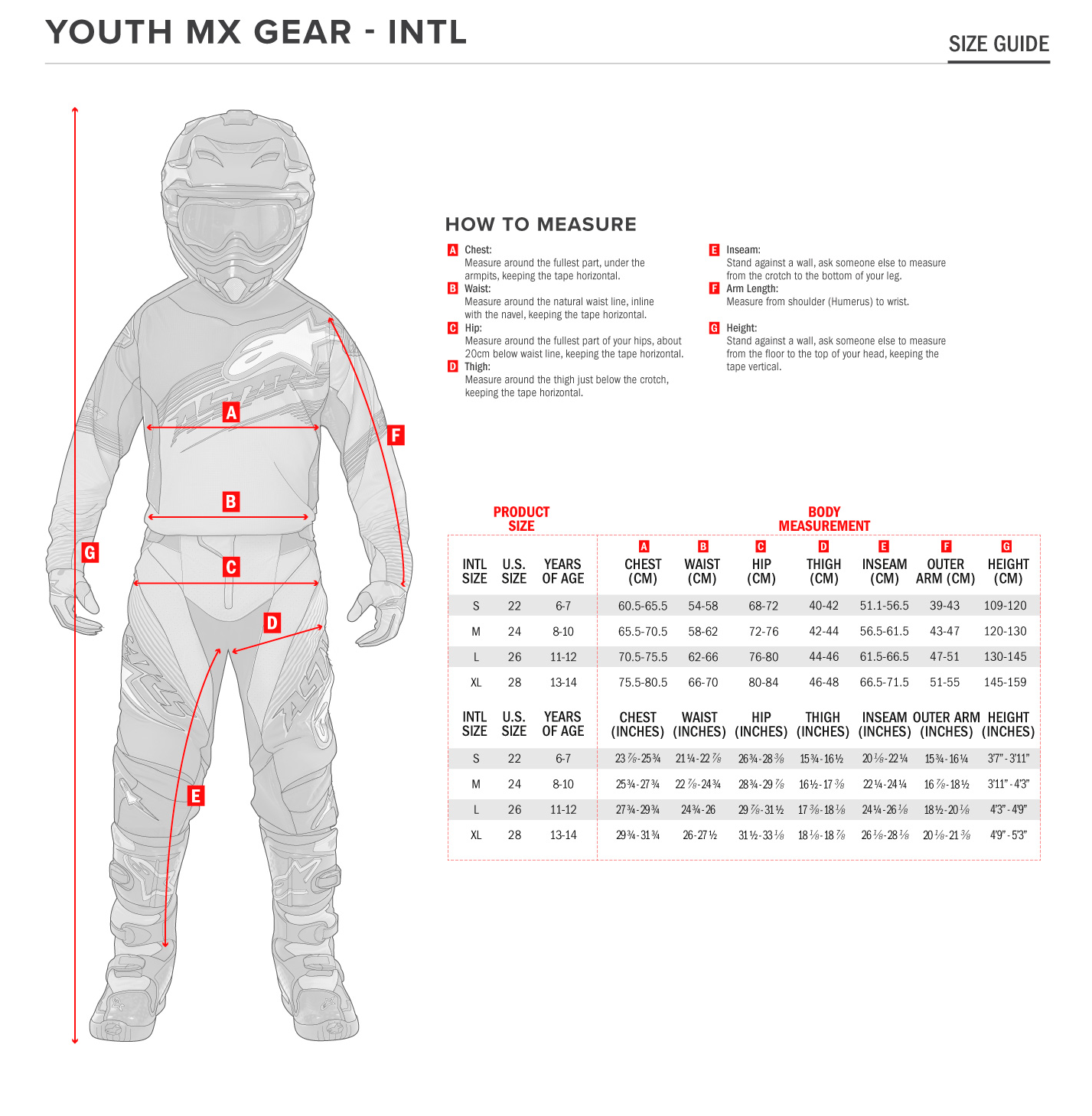 alpinestars size chart alpinestars size chart