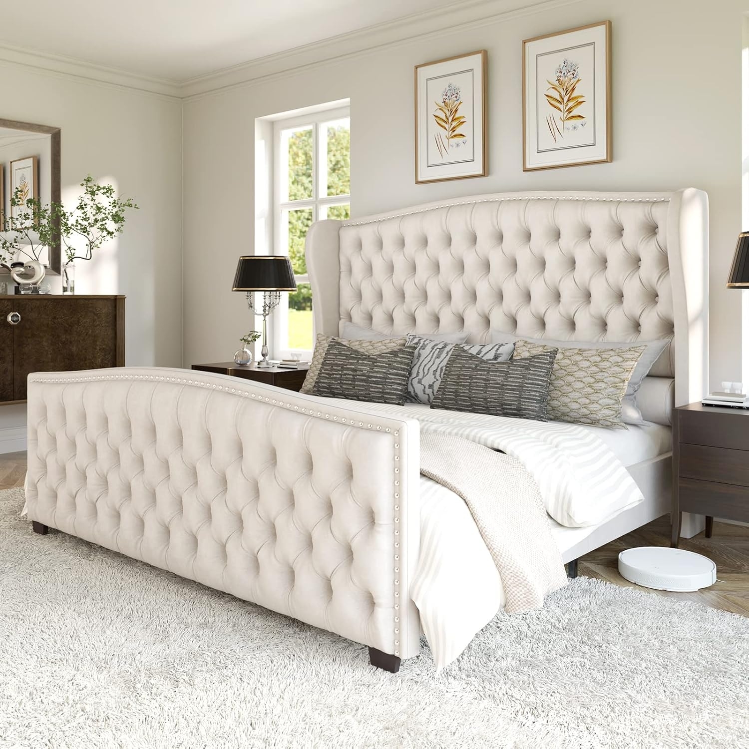 Amazon AMERLIFE King Size Platform Bed Frame Velvet Upholstered 