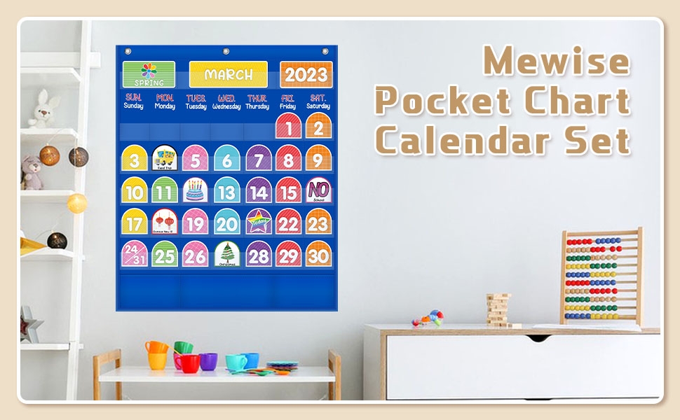 Amazon Mewise Monthly Calendar Pocket Chart With 92 Activity Cards 