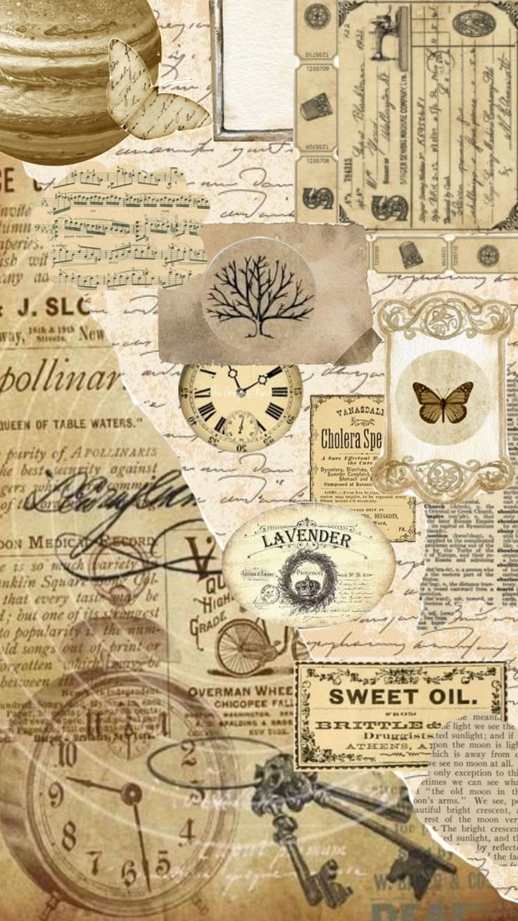 An Old Fashioned Collage With Clocks And Other Things On The Page As 