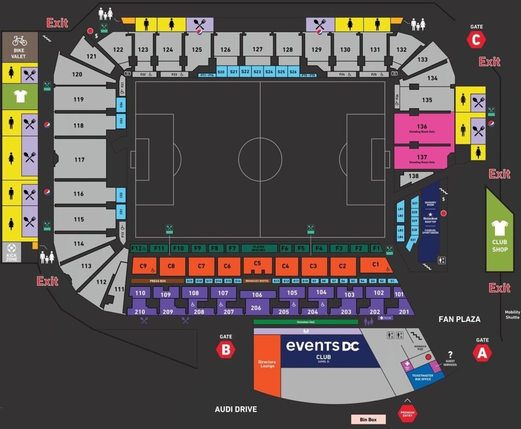 Audi Field Seating Plan With Seat Numbers And Rows Audi Field Map