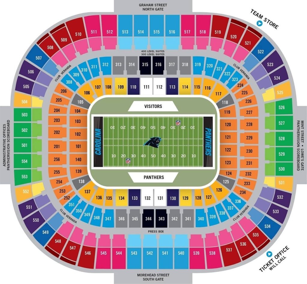 Bank Of America Stadium Seating Chart With Rows And Seat Numbers 