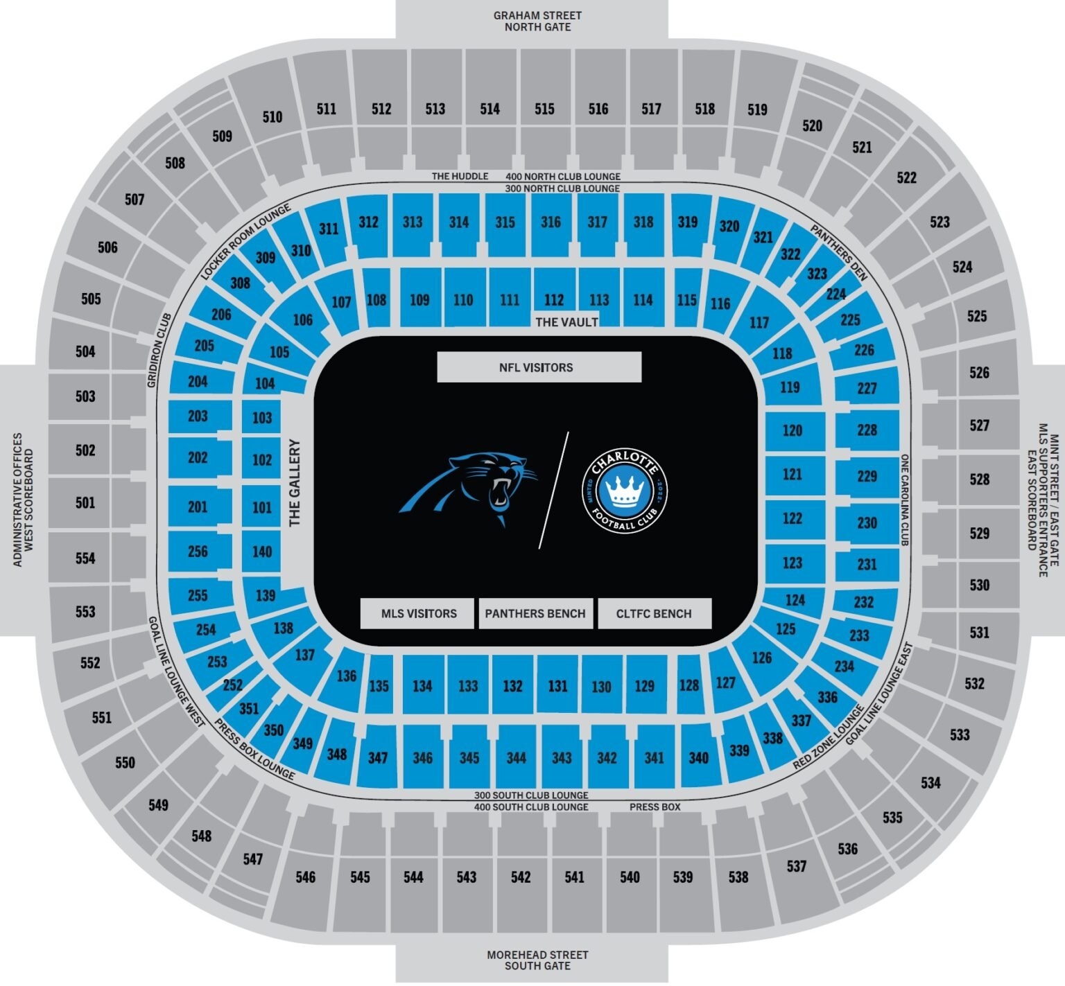 Bank Of America Stadium Seating Plan With Seat Numbers And Rows