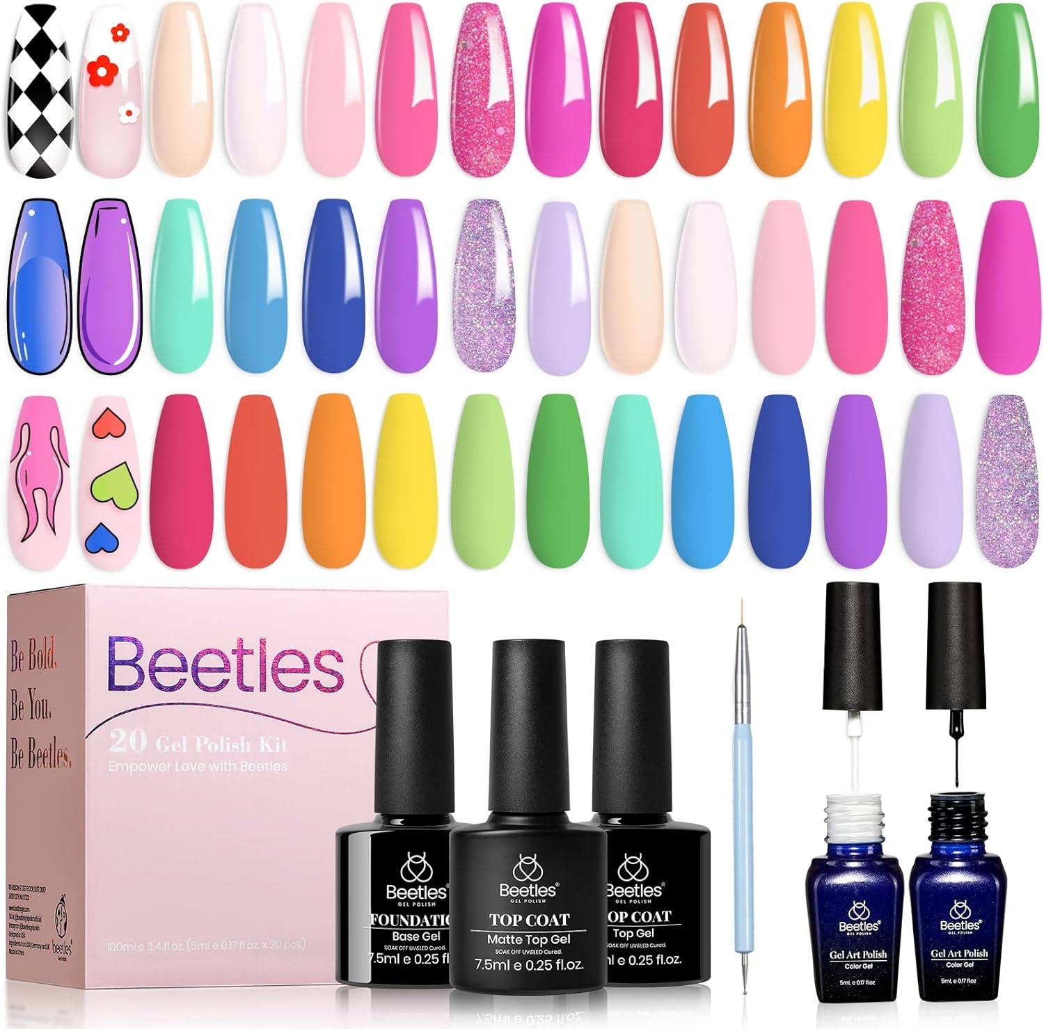Beetles Gel Nail Polish Kit 20 Colors Soak Off Gel Polish With 1 Base 