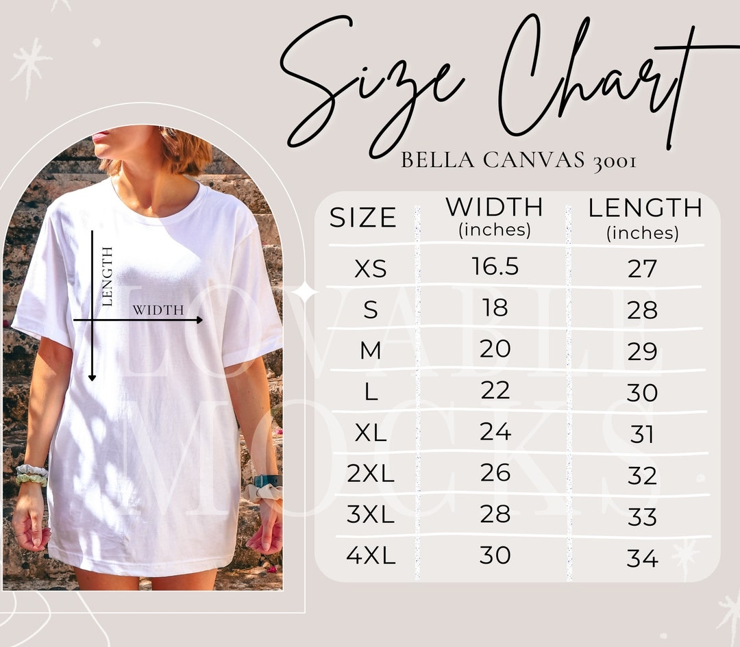Bella Canvas 3001 Size Chart Bella And Canvas Sizing Chart Model Size 