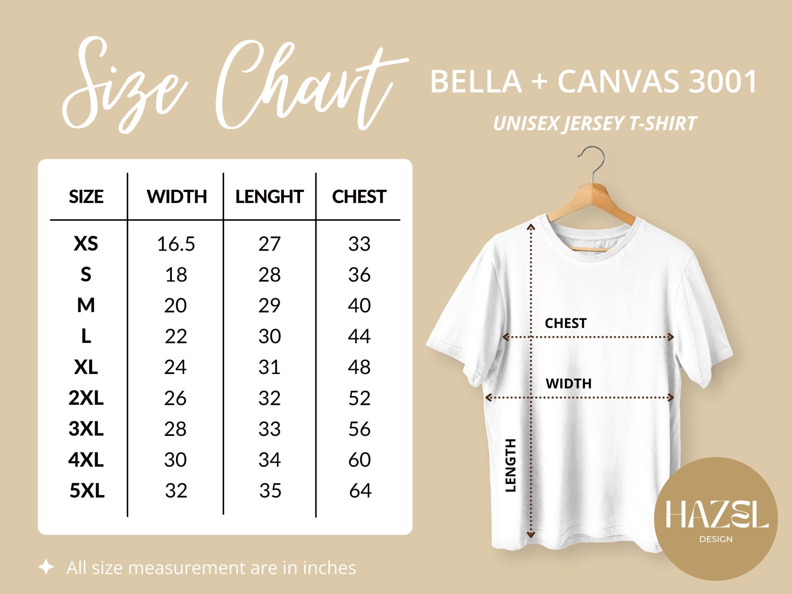 Bella Canvas 3001 Size Chart Print On Demand Size Chart 3001 Bella 