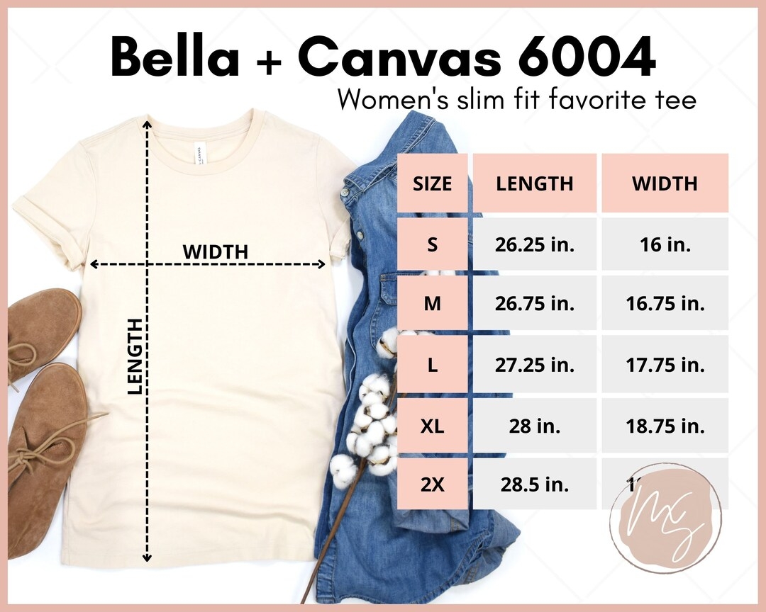 Bella Canvas 6004 Size Chart 6004 Mockup Women 39 s Slim Fit Size Chart 