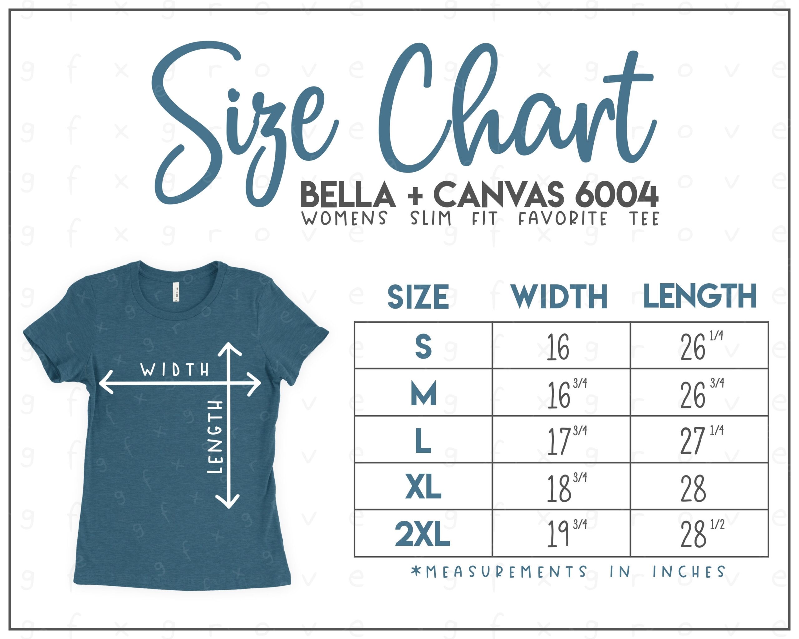 Bella Canvas 6004 Size Chart Bella Canvas Women 39 s Slim Etsy