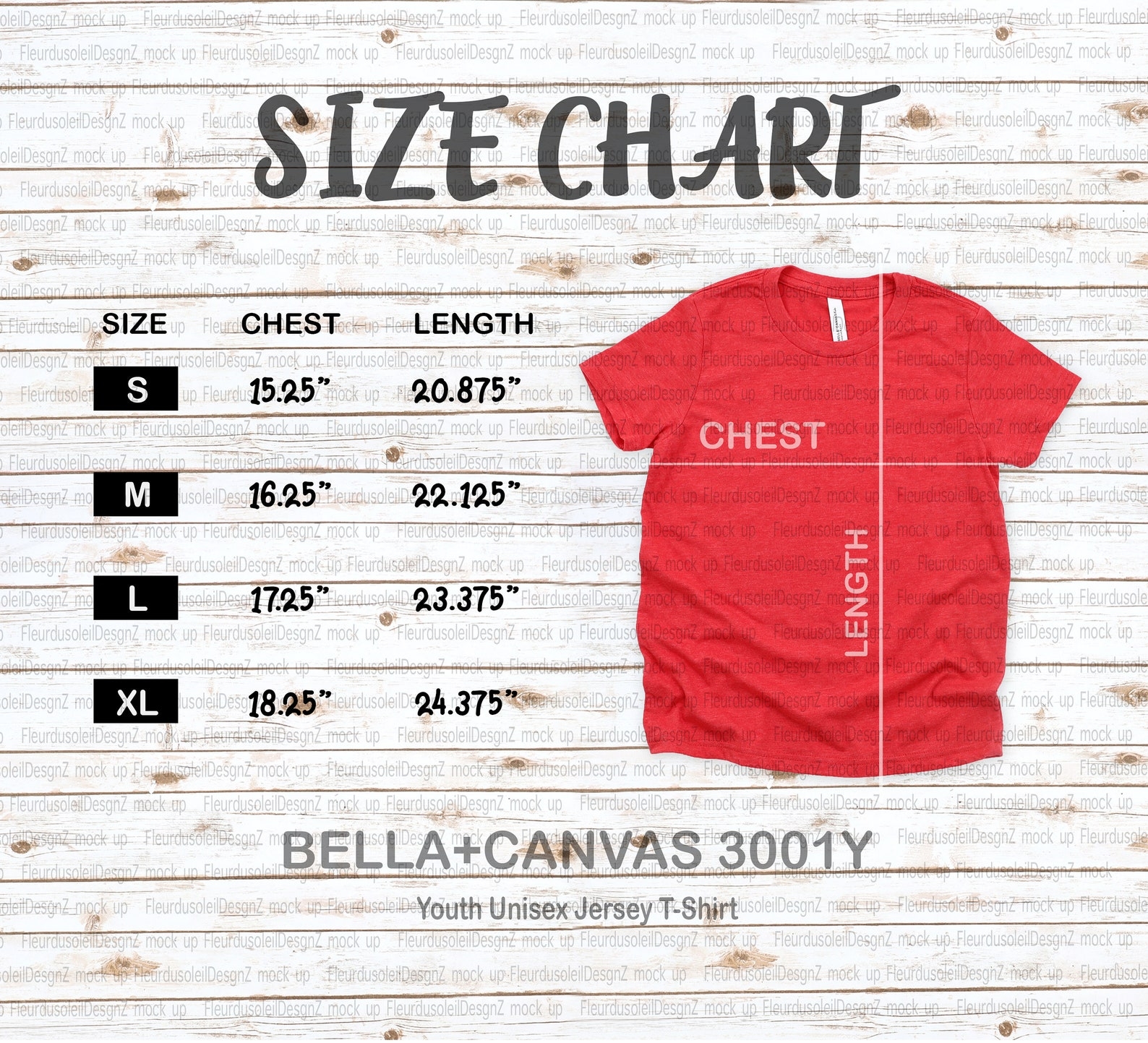 Bella Canvas Size Chart Bella Canvas 3001Y Size Chart YOUTH Shirt Size 