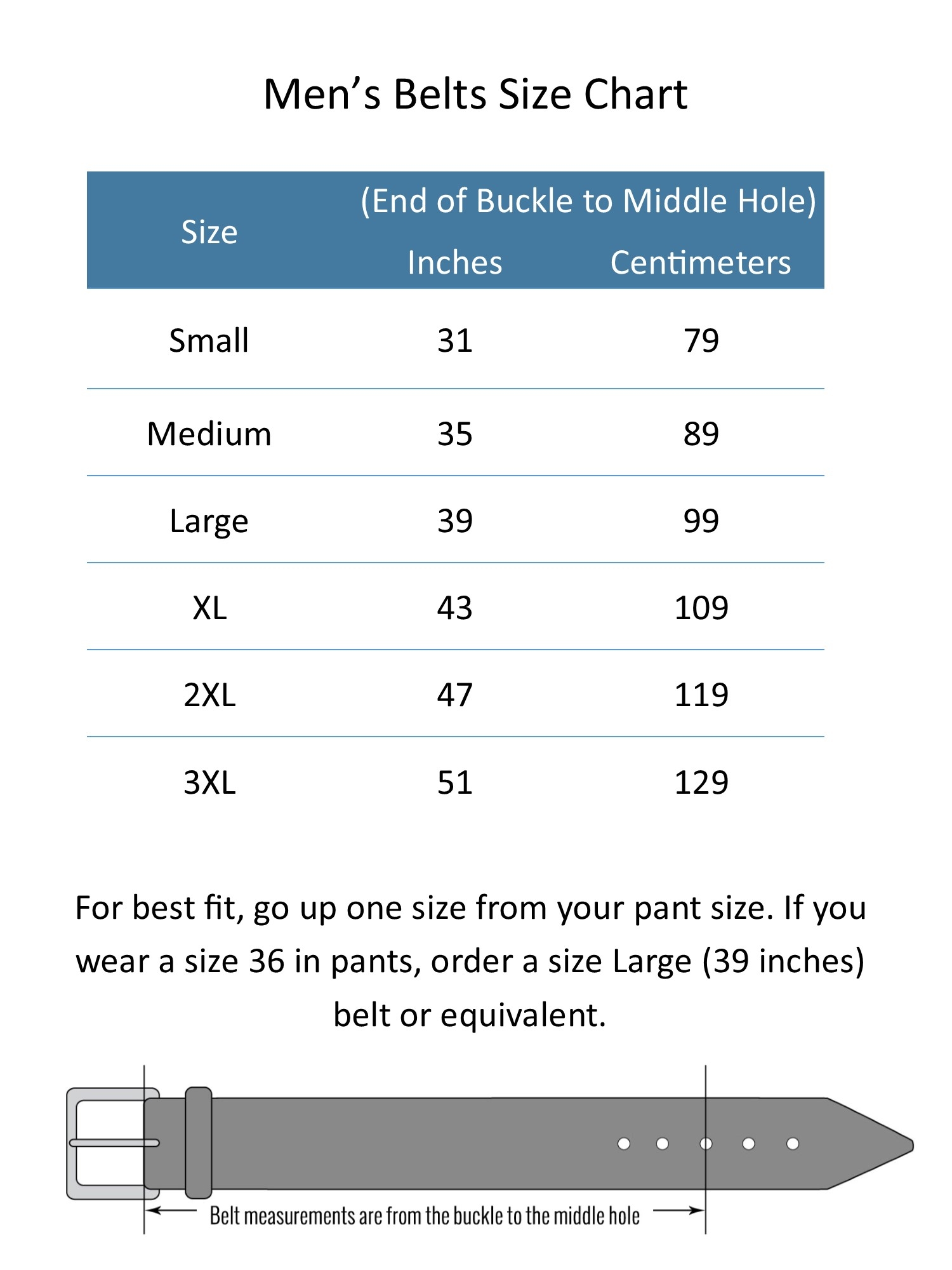 belt size chart for men