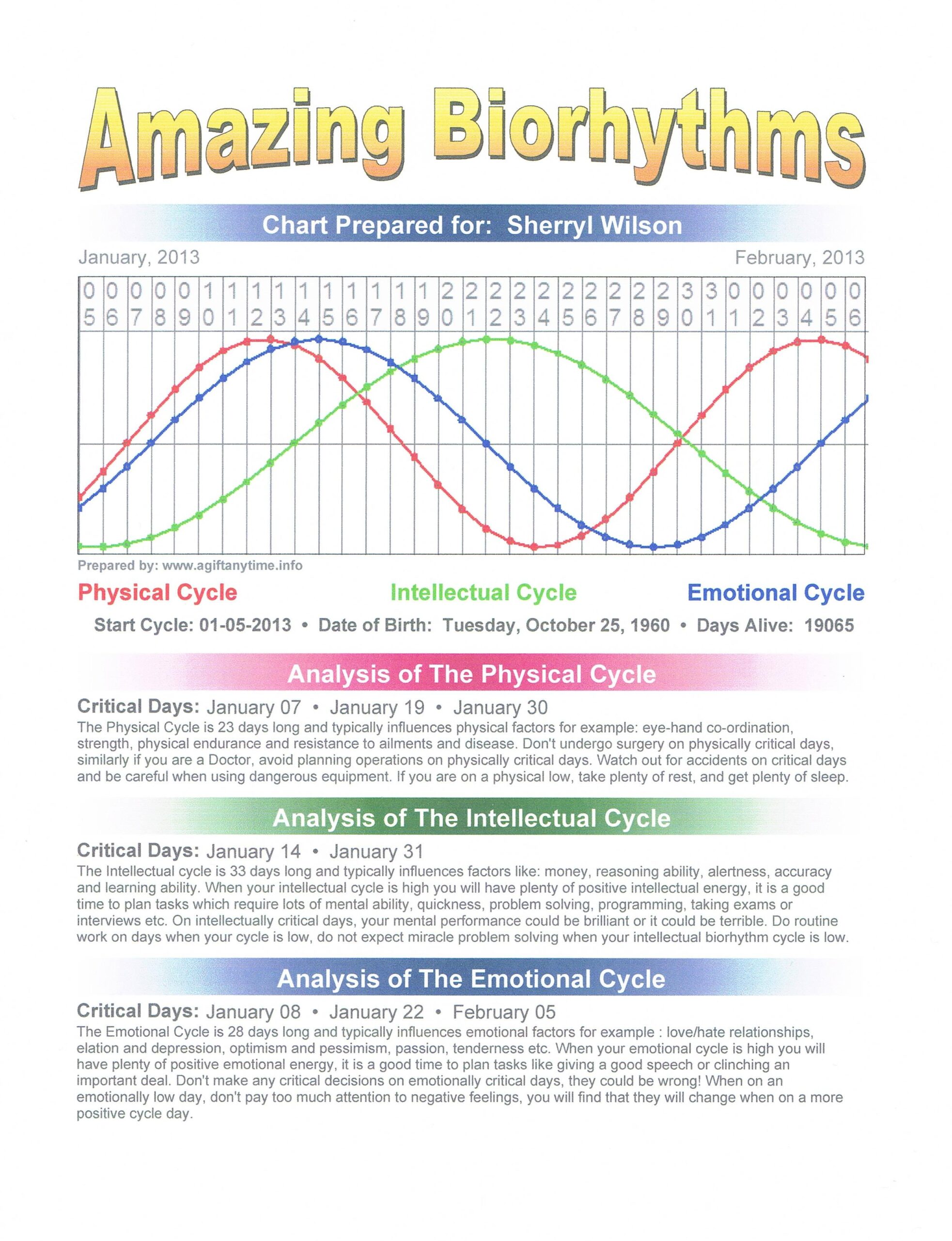 Biorhythms Charts For Past And Future