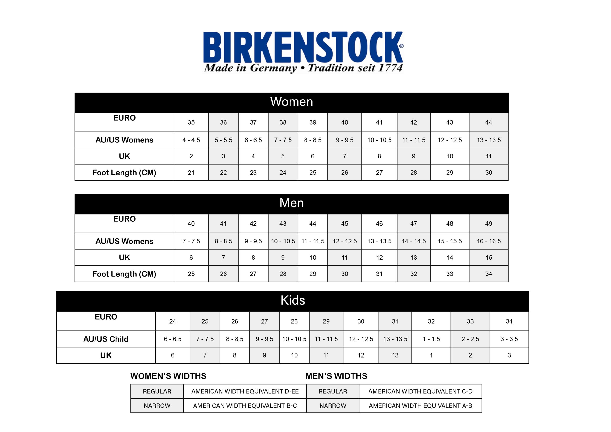 birkenstock size chart women birkenstock size chart women