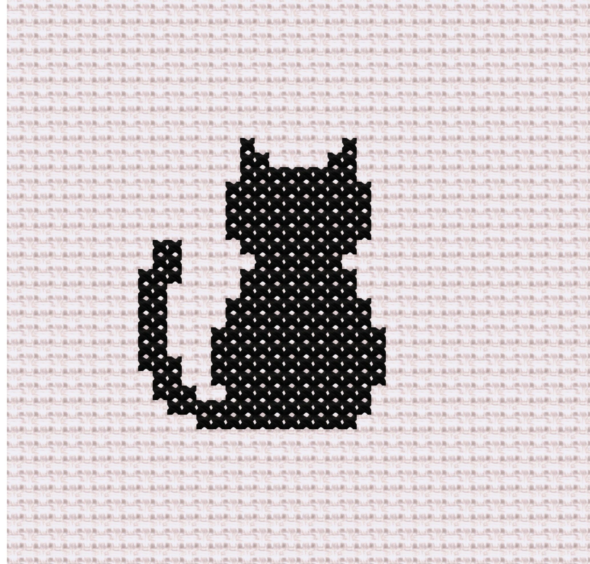 Black Cat Easy Cross Stitch Chart Cat Silhouette Pattern PDF Instant 