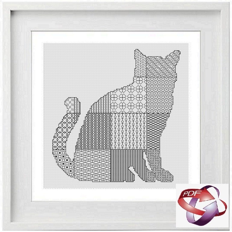 Blackwork Cat Cross Stitch Chart pattern PDF Download Etsy