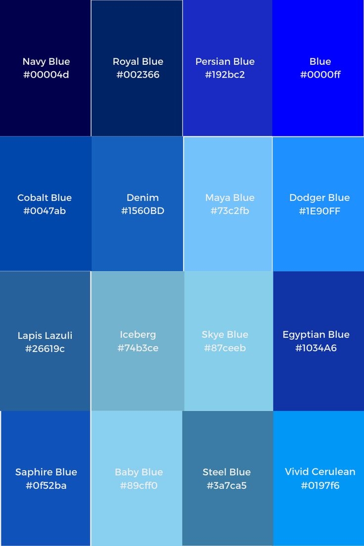 Blue Color Chart With Names
