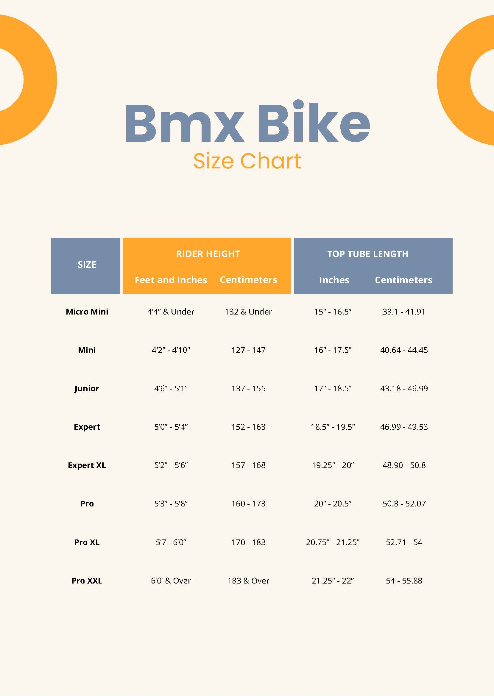 bmx size chart bmx size chart