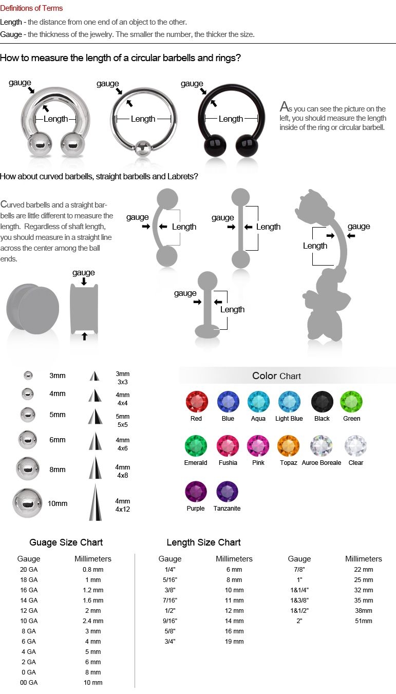 Body Piercing Size Chart