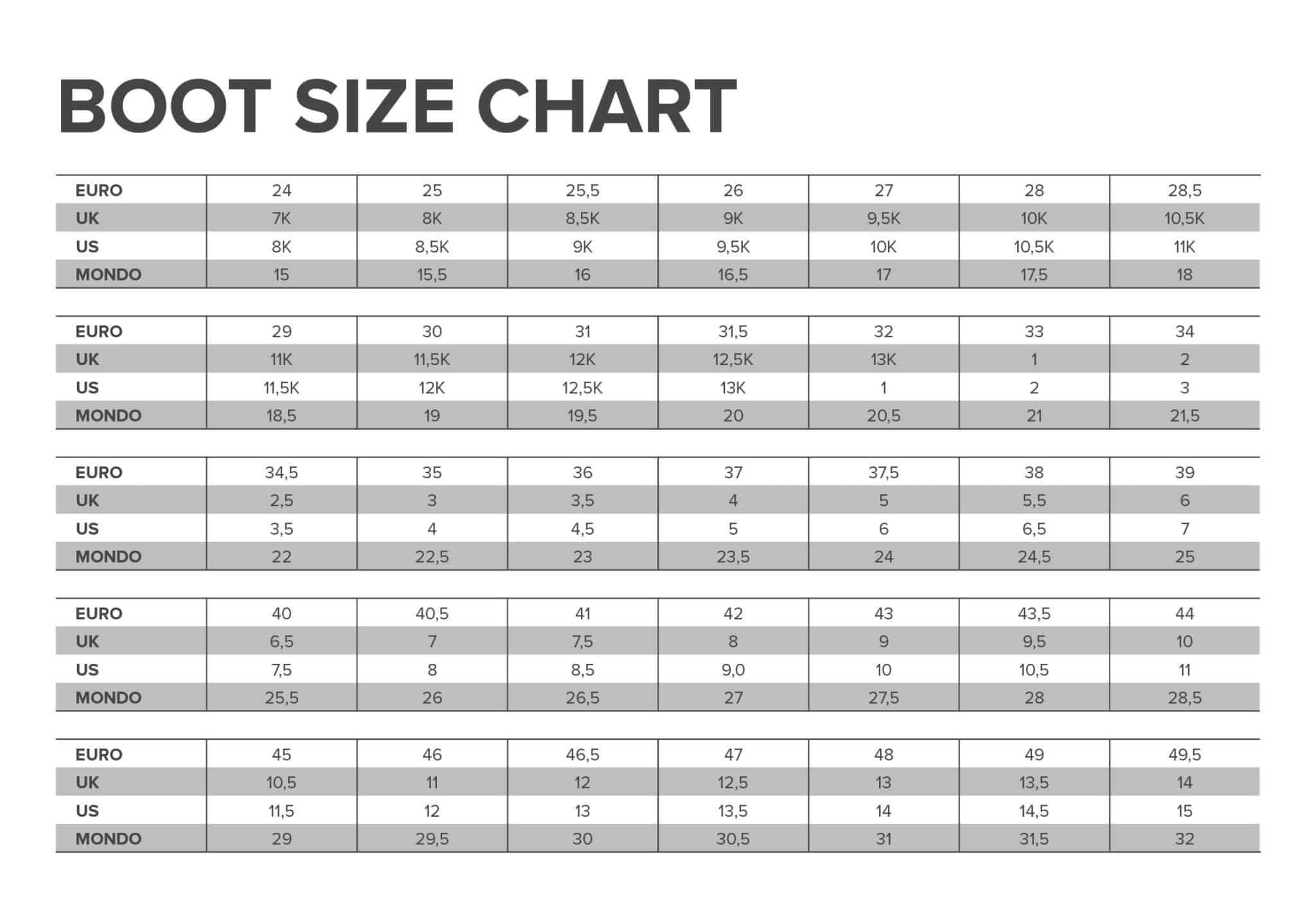 Boot Size Chart Womens Portal posgradount edu pe Boot Size Chart Womens Portal posgradount edu pe