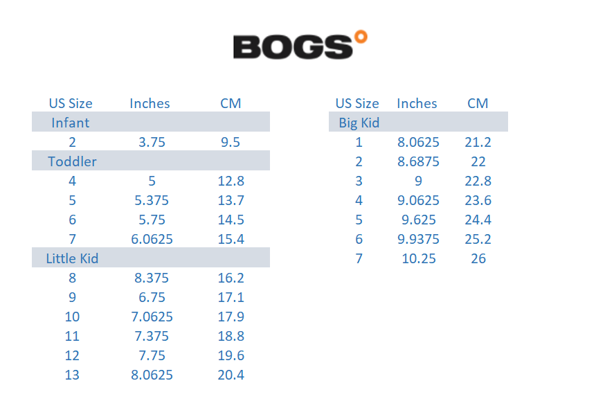 Boy Boot Size Chart At Helen Shields Blog
