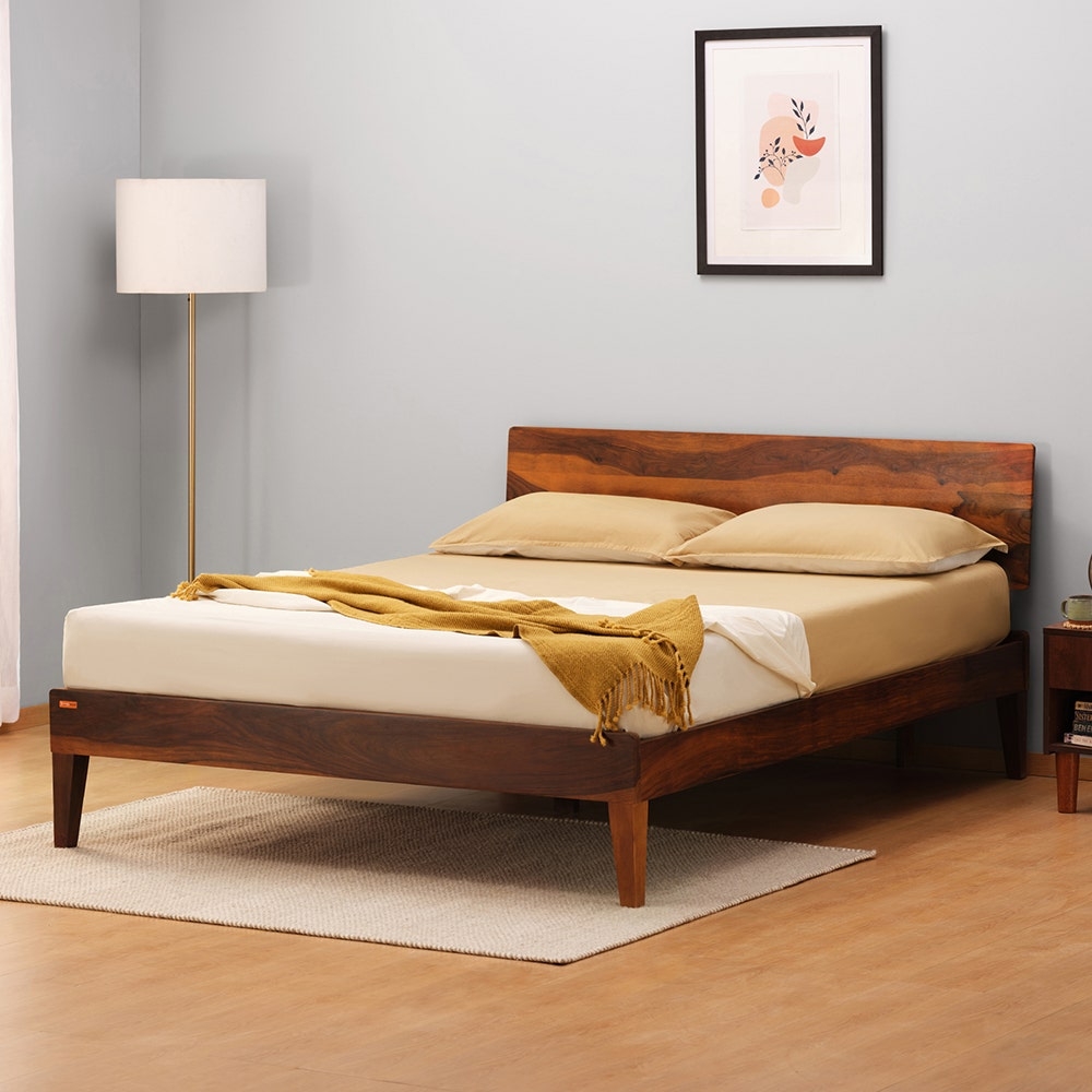 Buy Sheesham Wood Queen Size Bed Brown Color Sleepyhead