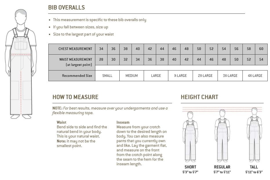 Carhartt Bib Sizing Chart Carhartt Size Guide