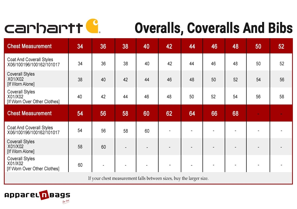 Carhartt Insulated Coveralls Sizing Chart Carhartt Coveralls