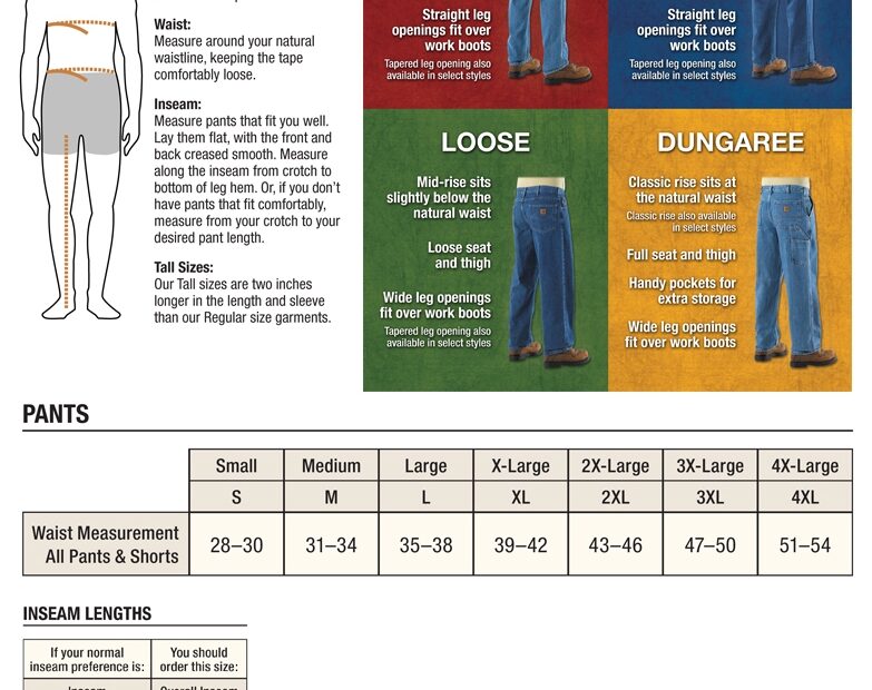 CARHARTT MEN 39 S PANTS SIZING CHART