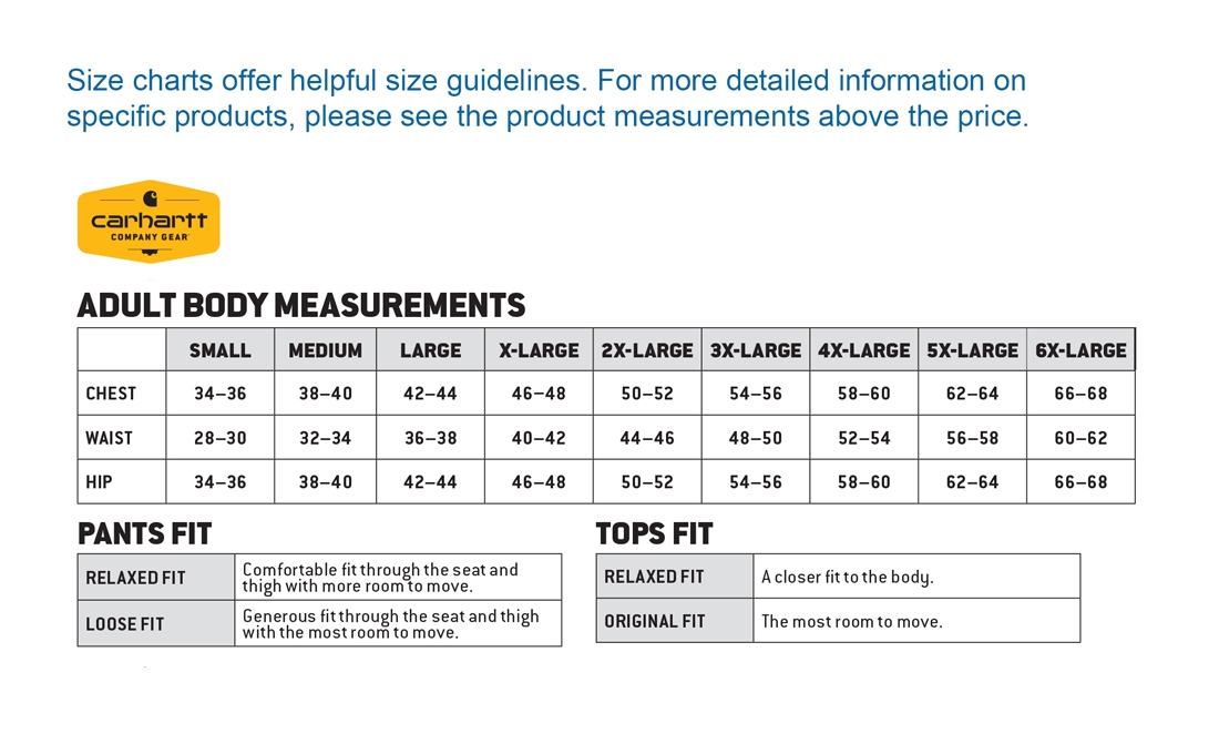 CARHARTT SIZING CHART