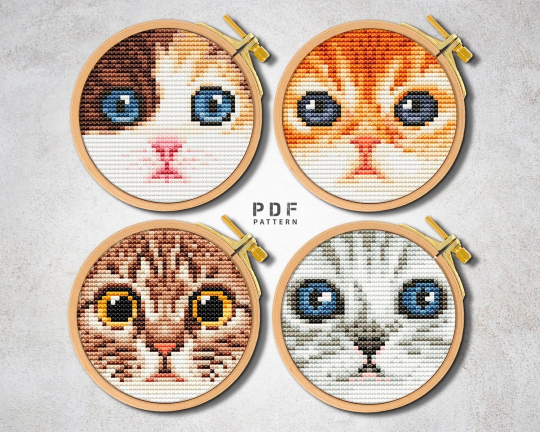 Cat Cross Stitch Pattern PDF Set Of 4 Tiny Cross Stitch Cute Animal 