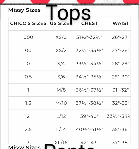Chicos Size Chart For Pants Chico 39 s Conversion Chart