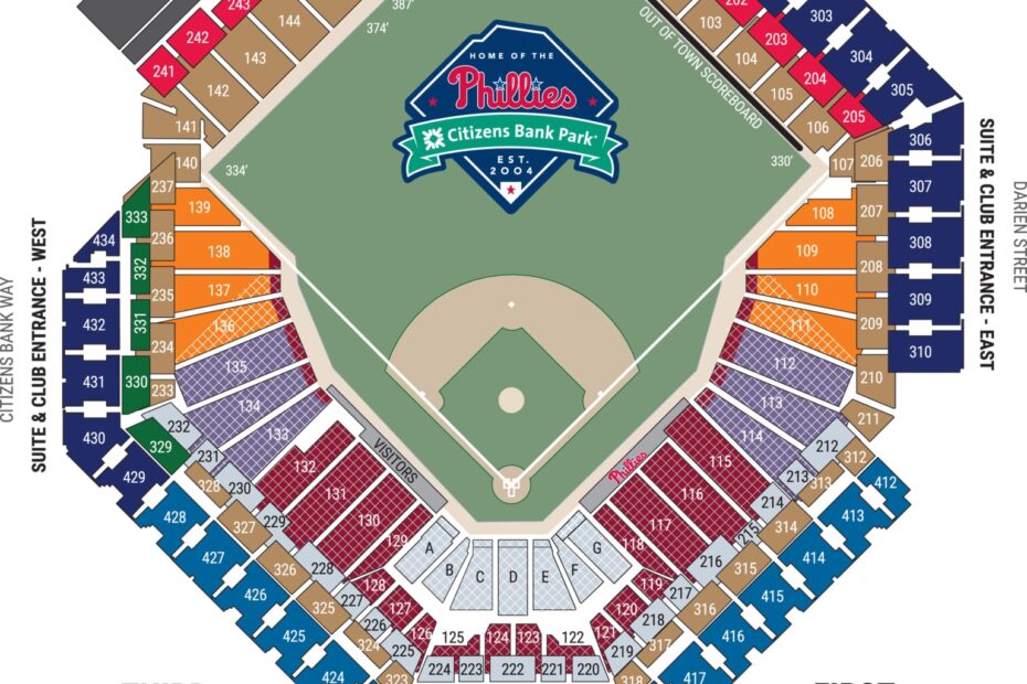 Citizens Bank Park Seating Map Netting Philadelphia Phillies