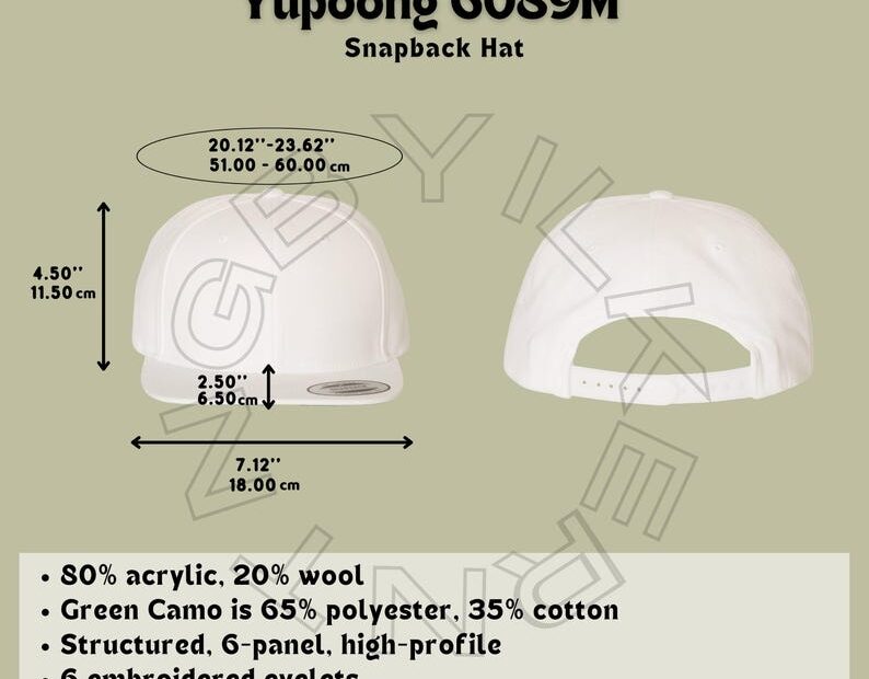 Classic Snapback Hat Size Chart Yupoong 6089M Size Chart Unisex