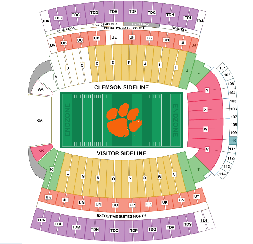 Clemson University Football Stadium Seating Chart Stadium Seating Chart