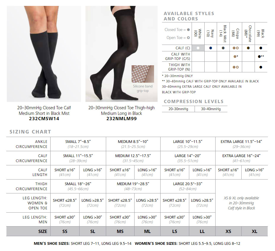 Compression Stocking Size Chart Compression Thigh Stockings