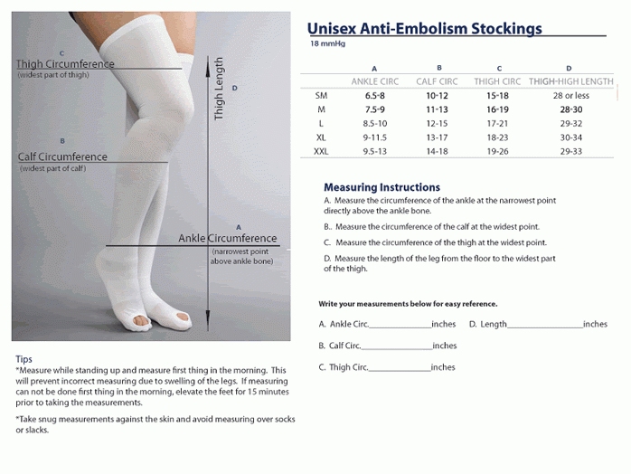 Covidien Ted Stockings Size Chart Ted Hose Knee Toe Closed H