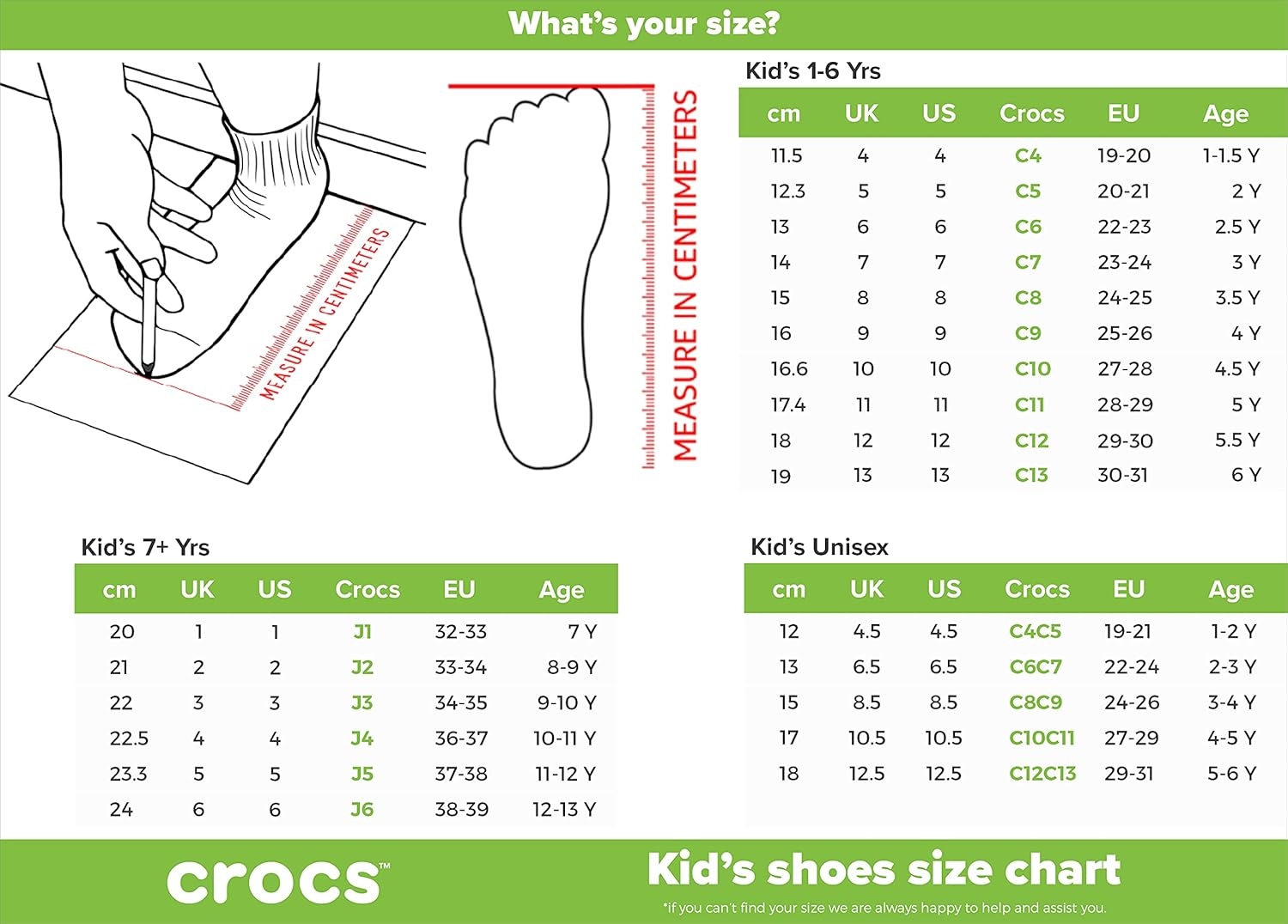 Crocs Printable Size Chart