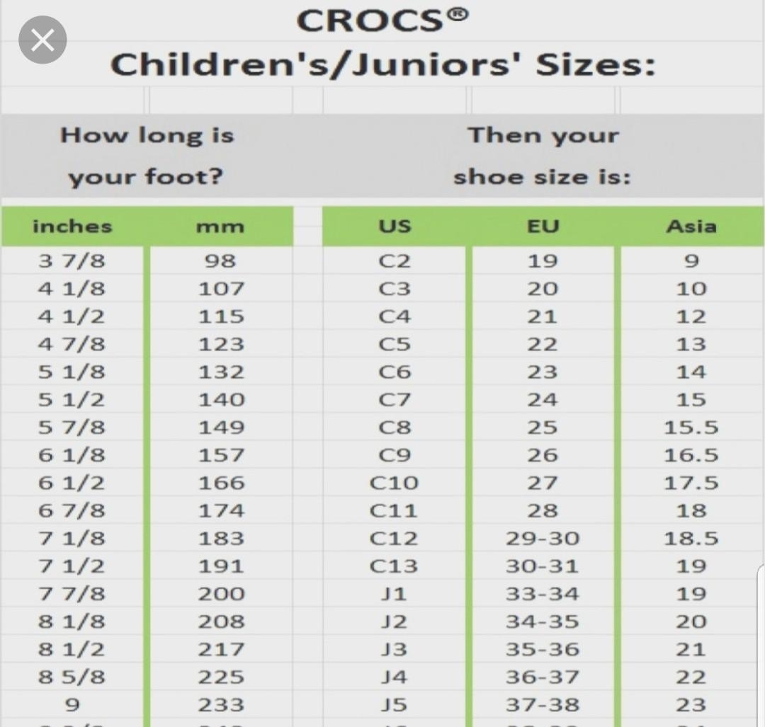 crocs sizes chart crocs sizes chart