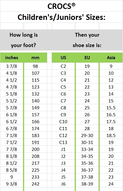 Crocs Shoe Size Chart Adult Kids Sizing Crocs 45 OFF