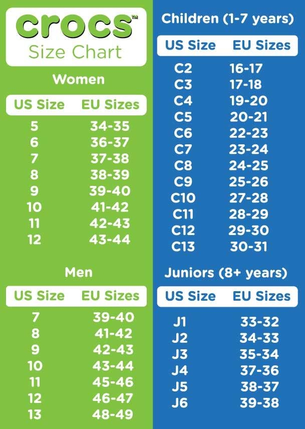 Crocs Shoe Size Chart Adult Kids Sizing Crocs 45 OFF